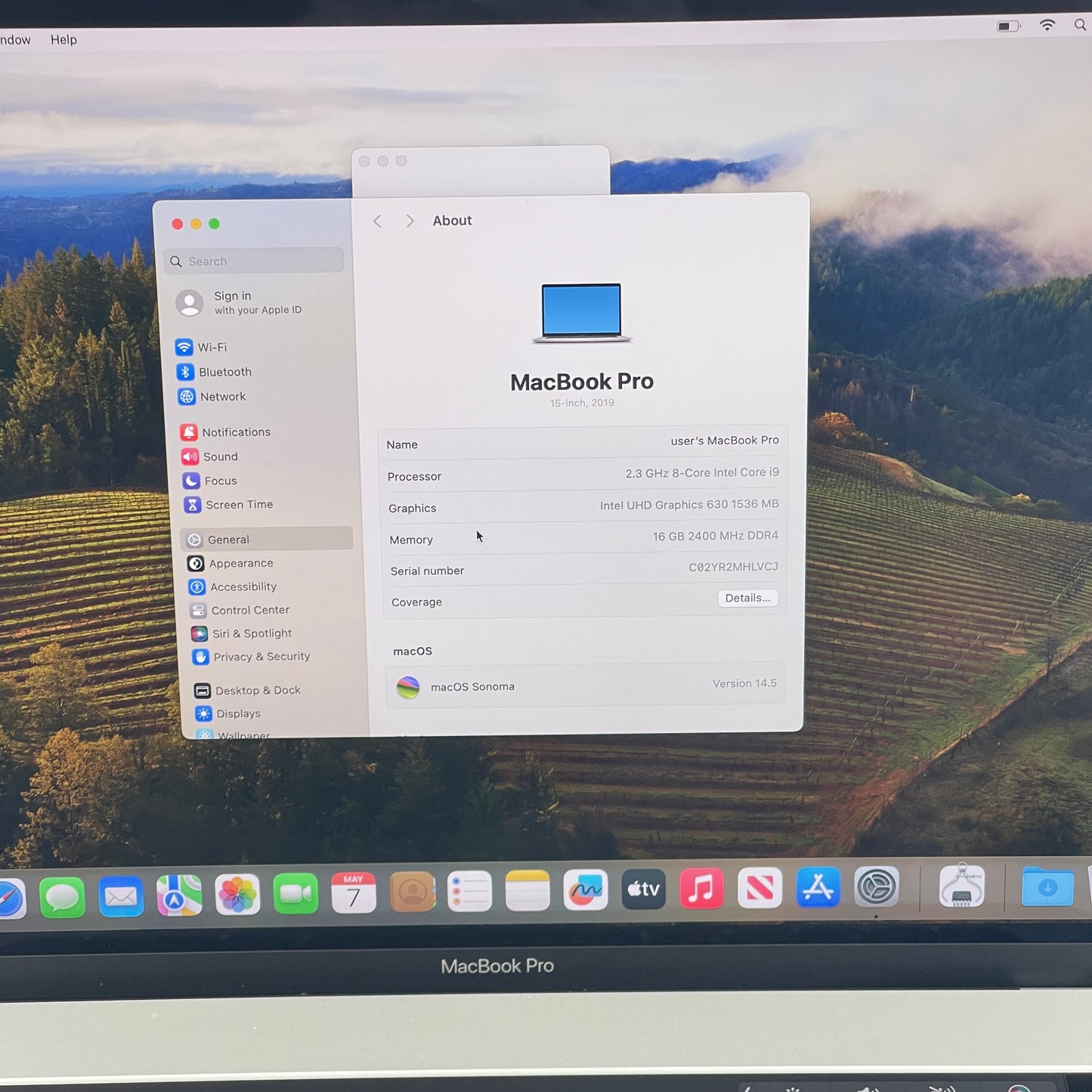 2019 Apple MacBook Pro 15.4" i9 2.3GHz 16GB RAM 512GB SSD Silver A1990