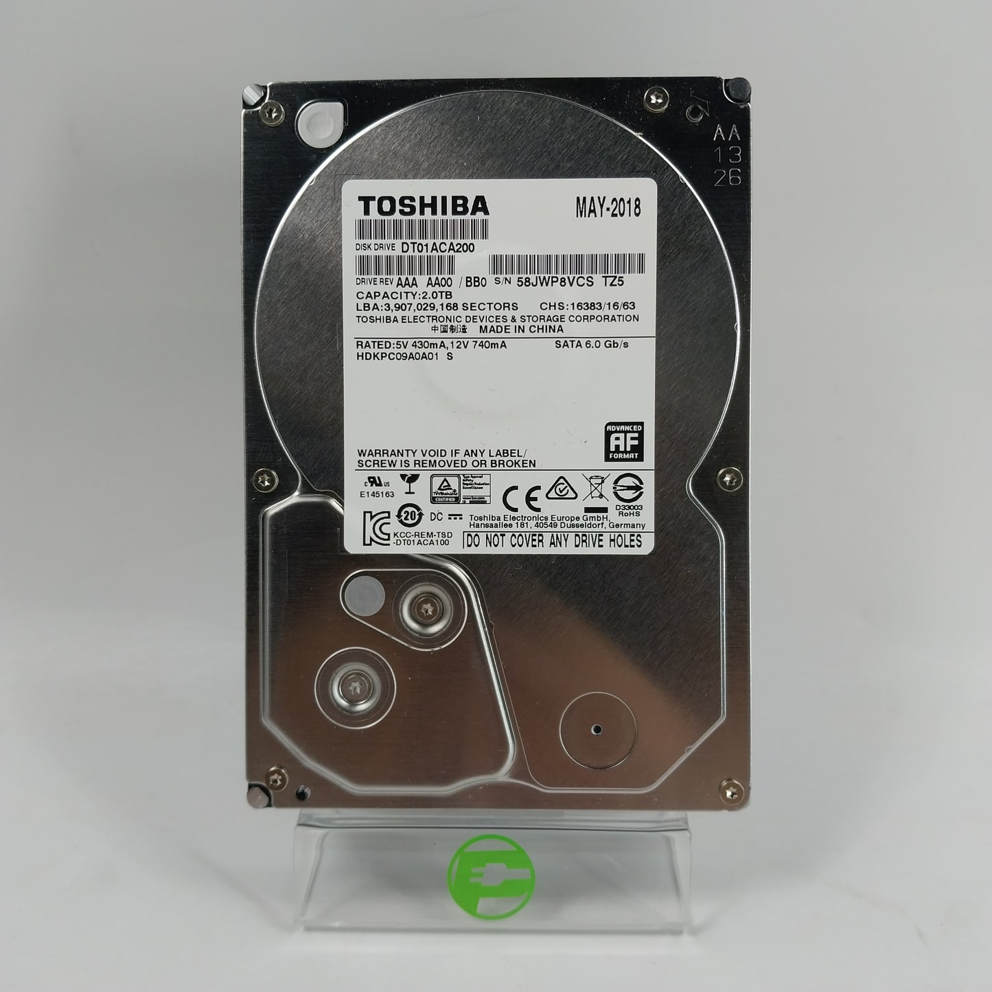 Toshiba 3.5" DT01ACA200 2TB SATA HDD HDKPC09A0A01S Hard Disk Drive