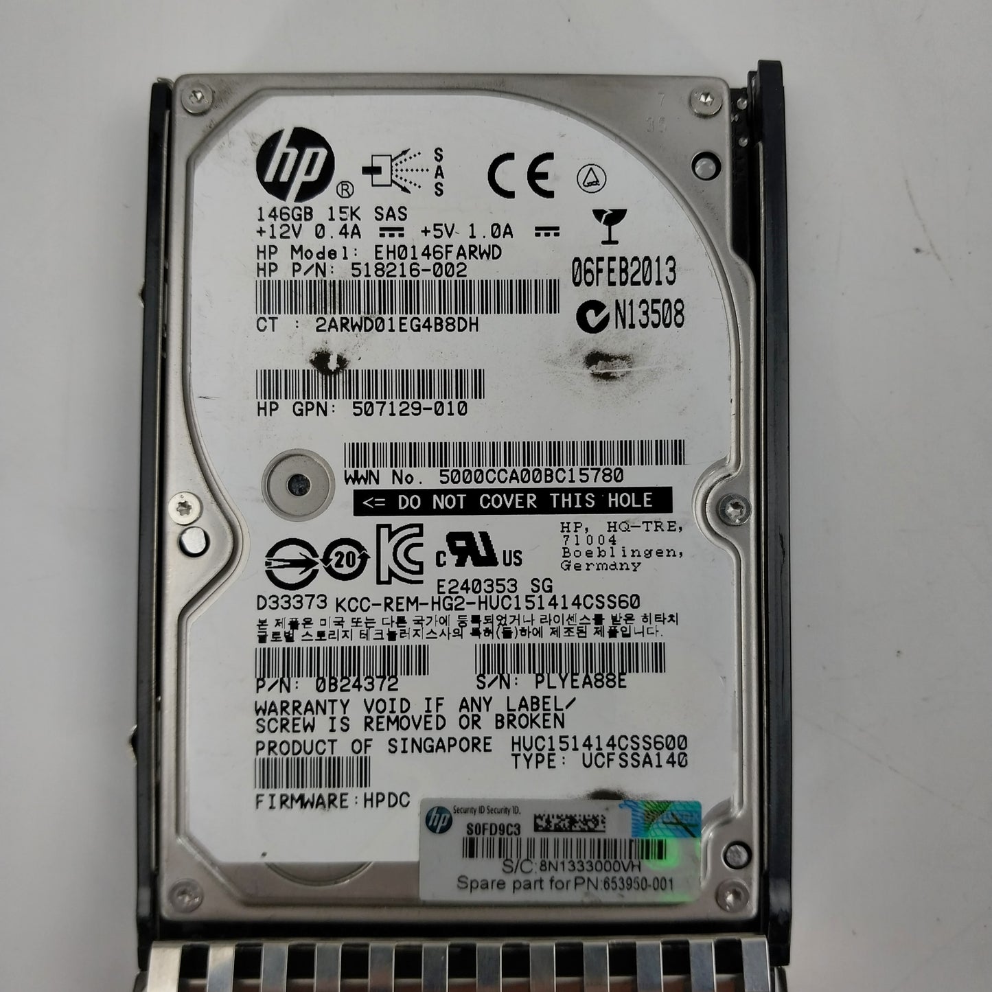 HP 2.5" EH0146Fxxxx 146GB 15K SAS HDD 518216-002/512514-004 Hard Disk Drive Qty 3