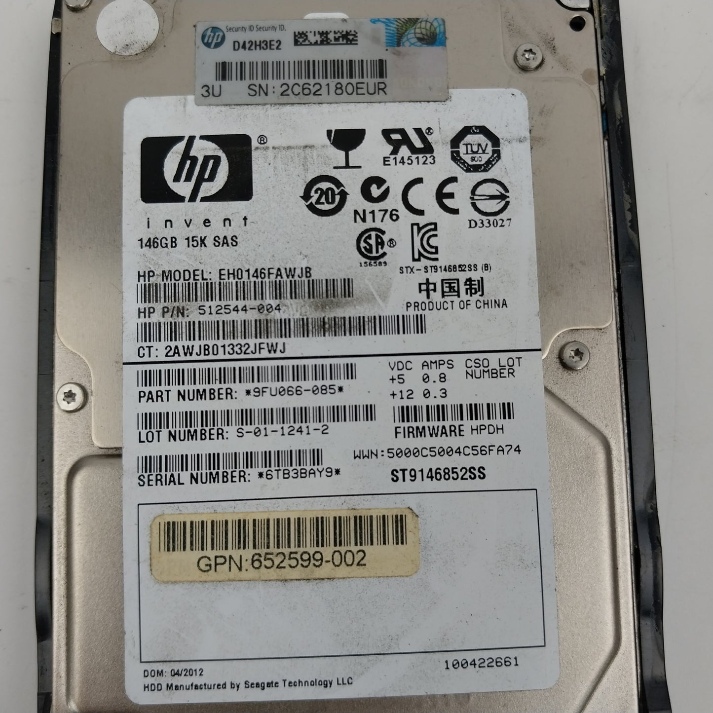 HP 2.5" EH0146Fxxxx 146GB 15K SAS HDD 518216-002/512514-004 Hard Disk Drive Qty 3