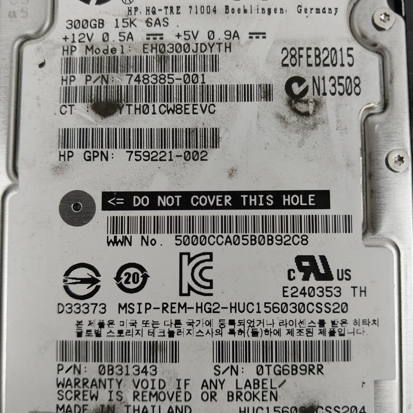 HP 2.5" EH0300JDYTH 300GB 15K SAS HDD 748385-001 Hard Disk Drive