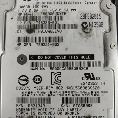 HP 2.5" EH0300JDYTH 300GB 15K SAS HDD 748385-001 Hard Disk Drive