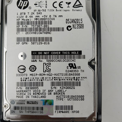 HP 2.5" MM1000FECVH 1TB 7.2K SAS HDD 757387-001 Hard Disk Drive Qty 2