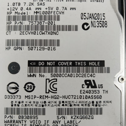 HP 2.5" MM1000FECVH 1TB 7.2K SAS HDD 757387-001 Hard Disk Drive Qty 2