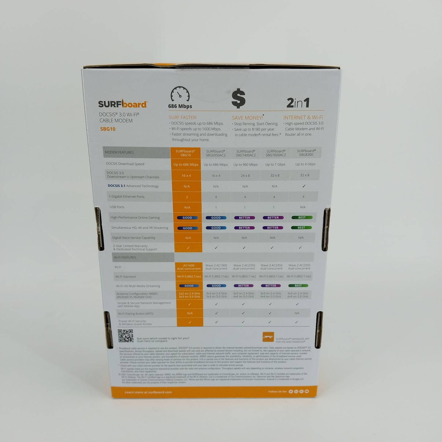 Arris SBG10 Docsis 3.0 WiFi Cable Modem 1000884