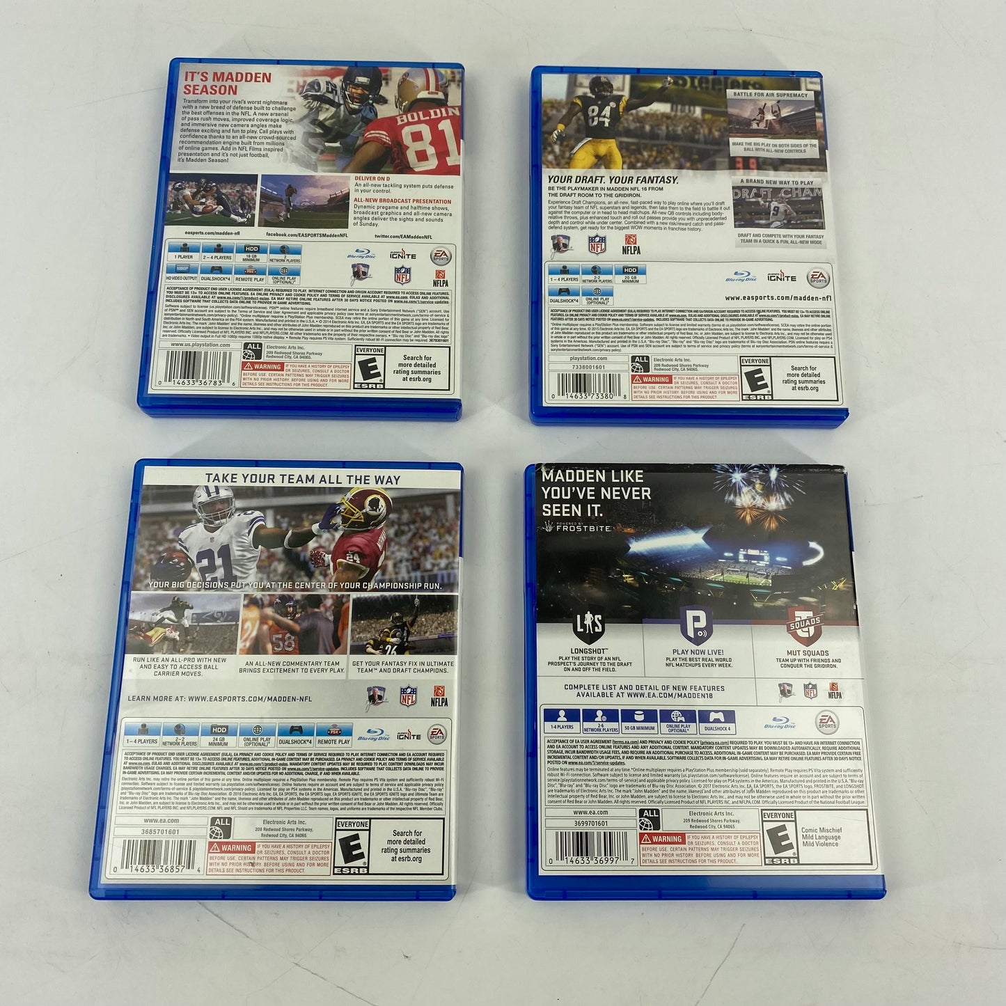 Lot of 4 Sony Games Madden 15, 16, 17, 18 Bundle